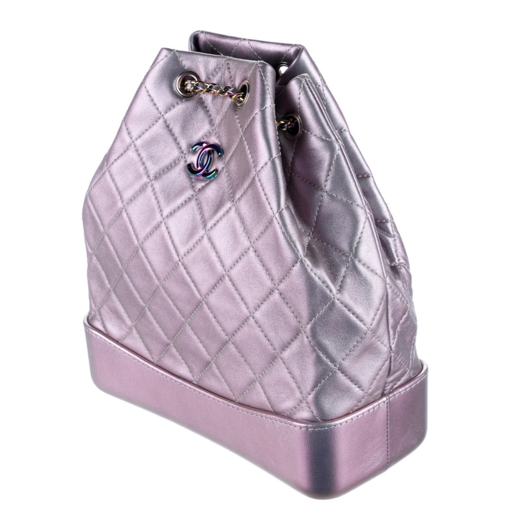 CHANEL Iridescent Lambskin Calfskin Quilted Gabrielle Backpack Light Purple